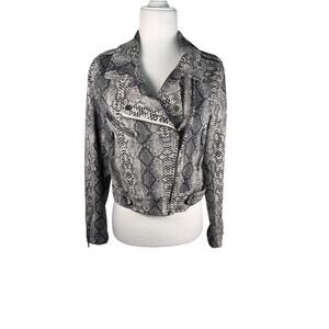 FATE Faux Suede Gray Snakeskin Zipper Moto Jacket Size Small